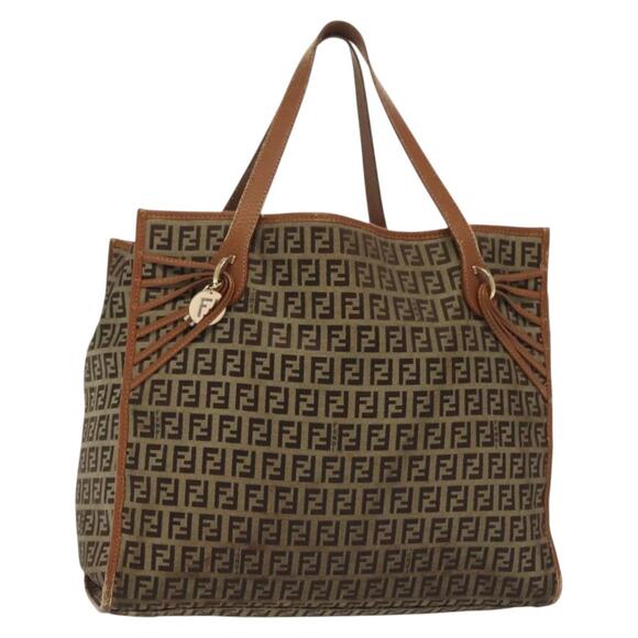 FENDI Zucchino Canvas Tote Bag Beige Gold - Picture 1 of 13